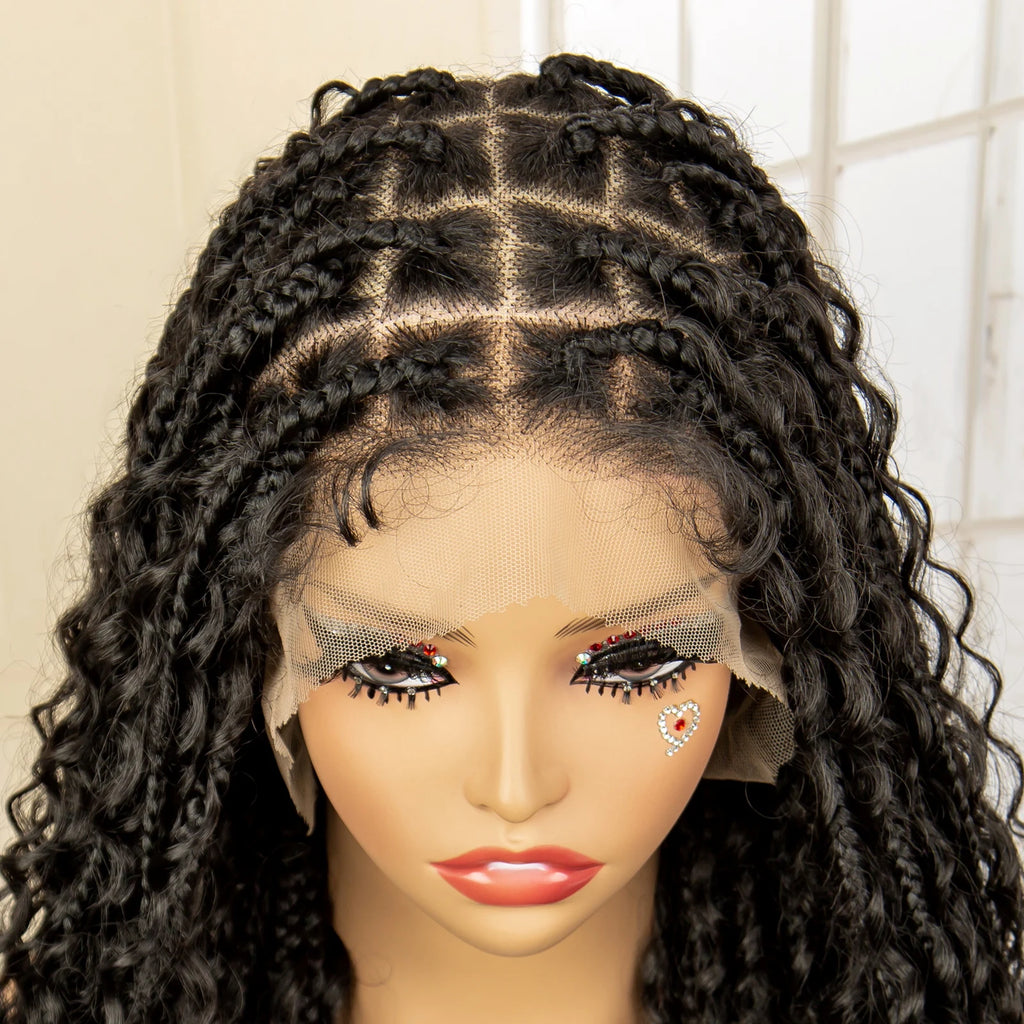 Full Lace Synthetic Box Braided Wigs Boho Braids Wig Black Women 40 Inches Synthetic Wig Afro Bohemian Braiding Hair