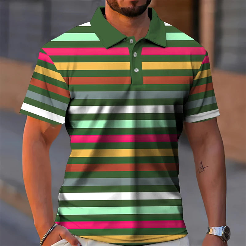 Essential Summer Stripes Polo Shirt Men 3D Print Colors Plaid Button Lapel Golf Shirts Harajuku Streetwear Casual Fashion Tee Main image