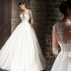 Elegant Lace Wedding Dresses vestido de novia 2026 Half Sleeves V-Neck Bride Dress Sweep Train Pockets Customize Robe De Mariee