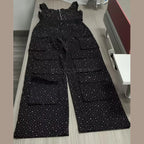 Ladies Diamond Strap Work Pants Set Fashion Push Up Trousers Women's Demin Jumpsuits Streetwear Outfits Evening Party Clothings