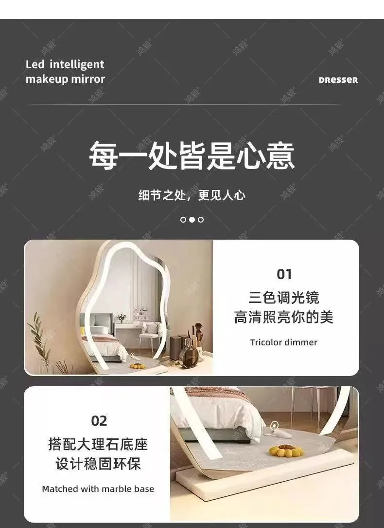 Bedroom Mirror Dressing Table Desk White Drawers Light Makeup Vanity Wood Room Penteadeira Com Espelho Dresser Furniture