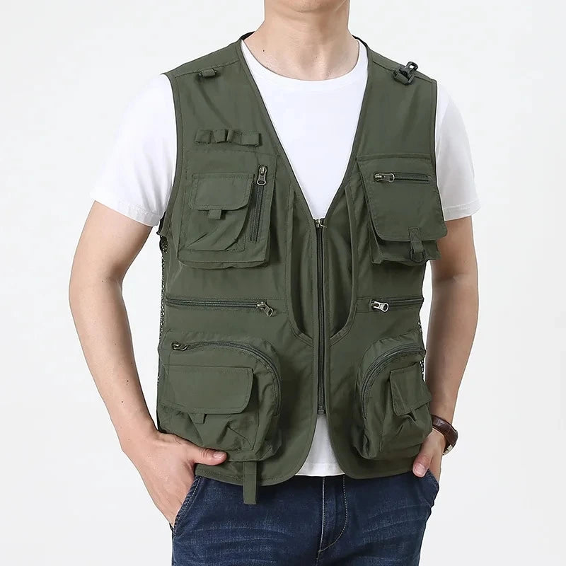 2026 New Men's Vest Tactical Webbed Gear Coat Summer Photographer Waistcoat Tool Many Pocket Mesh Work Sleeveless Jacket Male