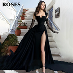 ROSES Red Side High Split Mermaid Evening Dresses One Shoulder Prom Dresses Sweetheart Stain Formal Occasion Dress Customized