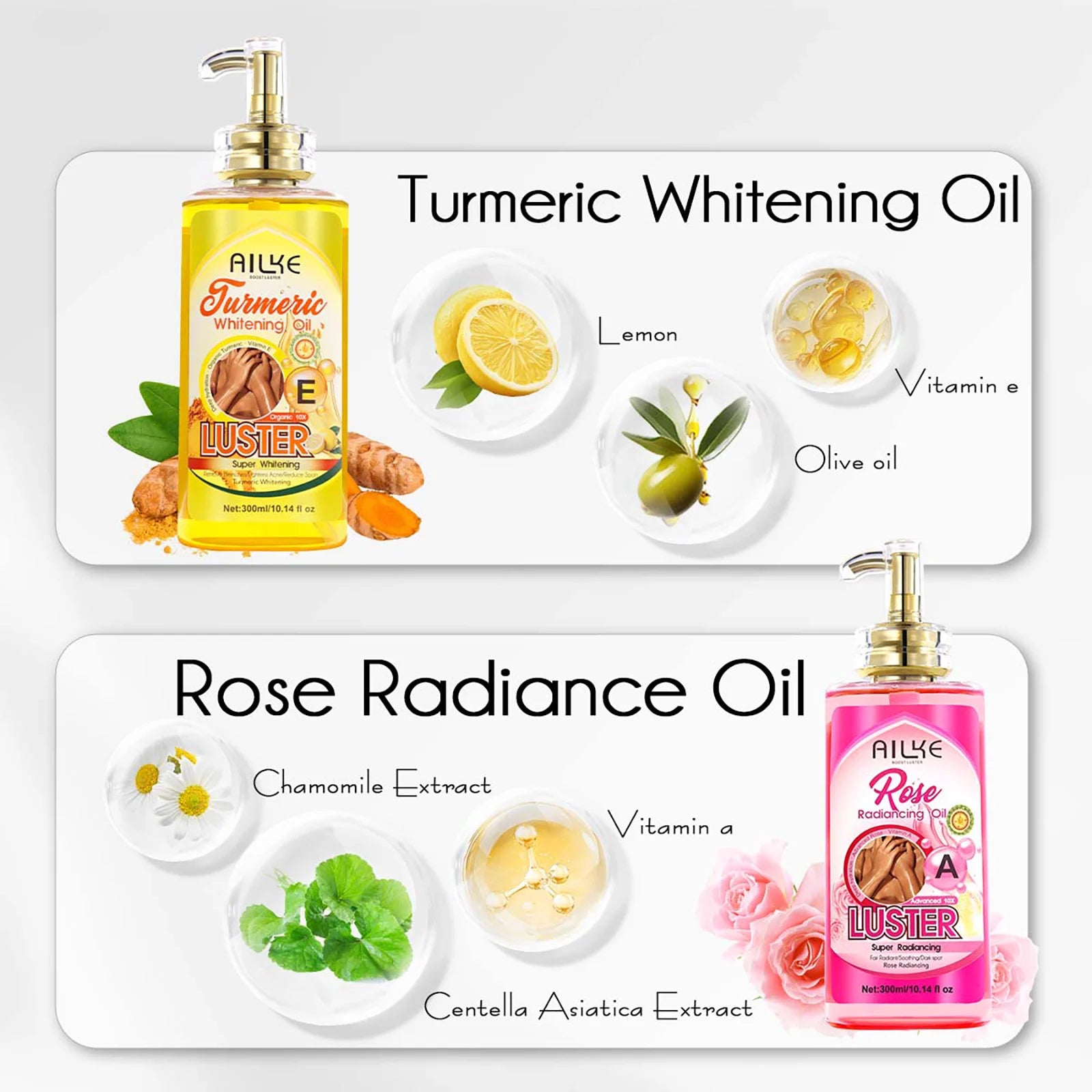 AILKE Whitening Body Oil, Moisturizing, Nourishing, Smooth Skin, Reduce Dark Spots, Suitable For All Skin Types, 300ml Secondary image