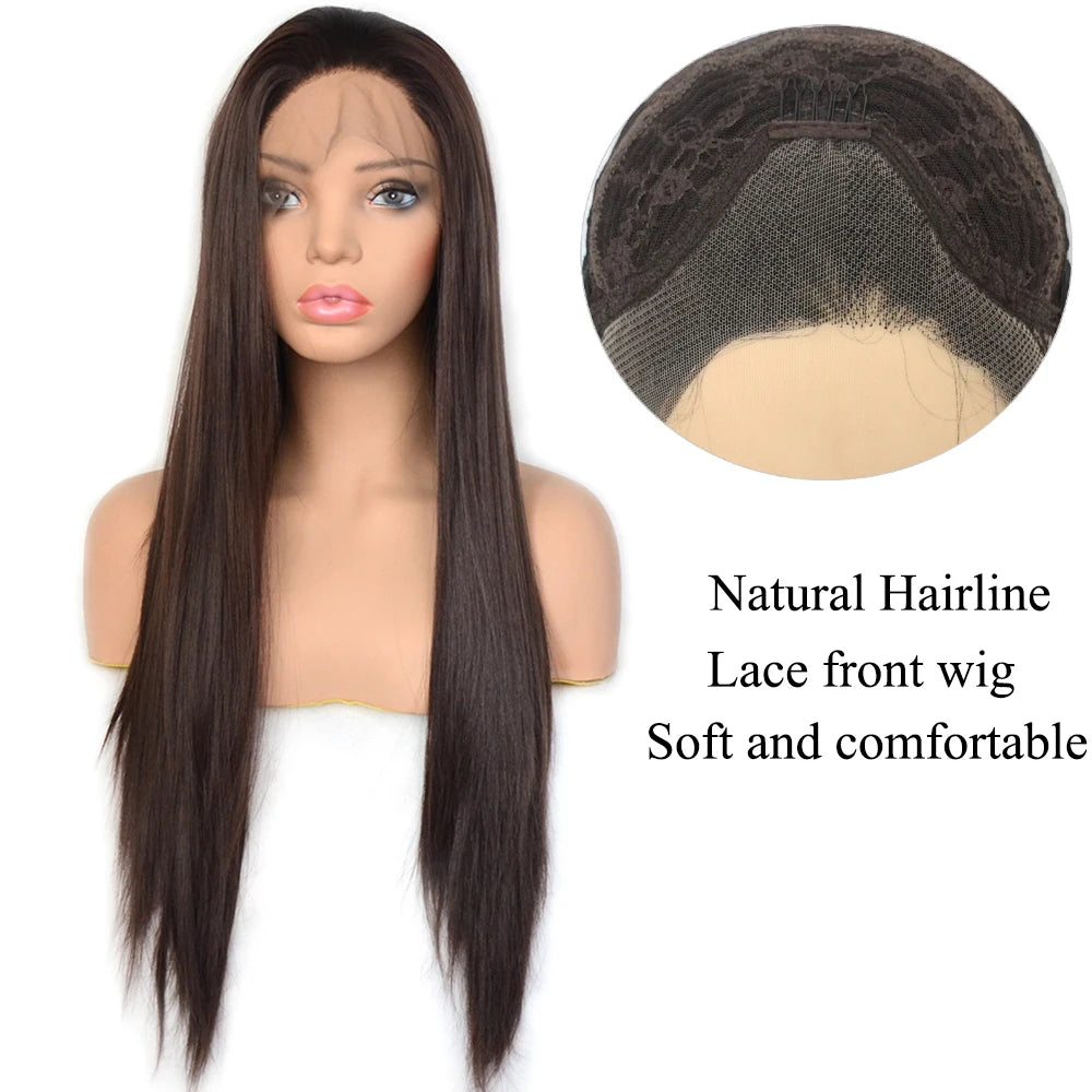 Voguequeen Platinum Blonde Synthetic Lace Front Wigs Silky Straight Heat Resistant Fiber Daily Wear For Women