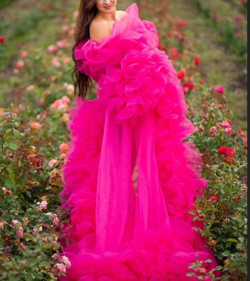 Tulle Ruffle Boudoir Pregnancy Photoshoot Robe Ruffle Maternity cloak For Baby Shower Gender Reveal bridal Dress wedding