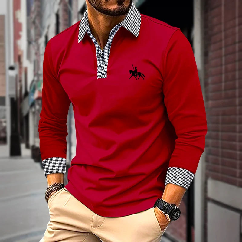 Spring and Autumn Men's Long Sleeve Polo Shirt Classic Business Office T-shirt Male Street Casual Fashion Solid Color Top Secondary image