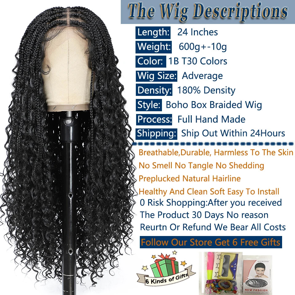 Donghou 24Inch Lace Front Boho Braided Wigs for Women Knotless Braid Wig Natural Hairline Box Braid wigs Premium Lightweight Wig Secondary image