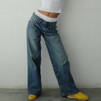 Y2K Baggy Jeans for Women Trendy Low Rise Casual Straight Leg Boyfriend Jeans Denim Pants with Pocket Streetwear