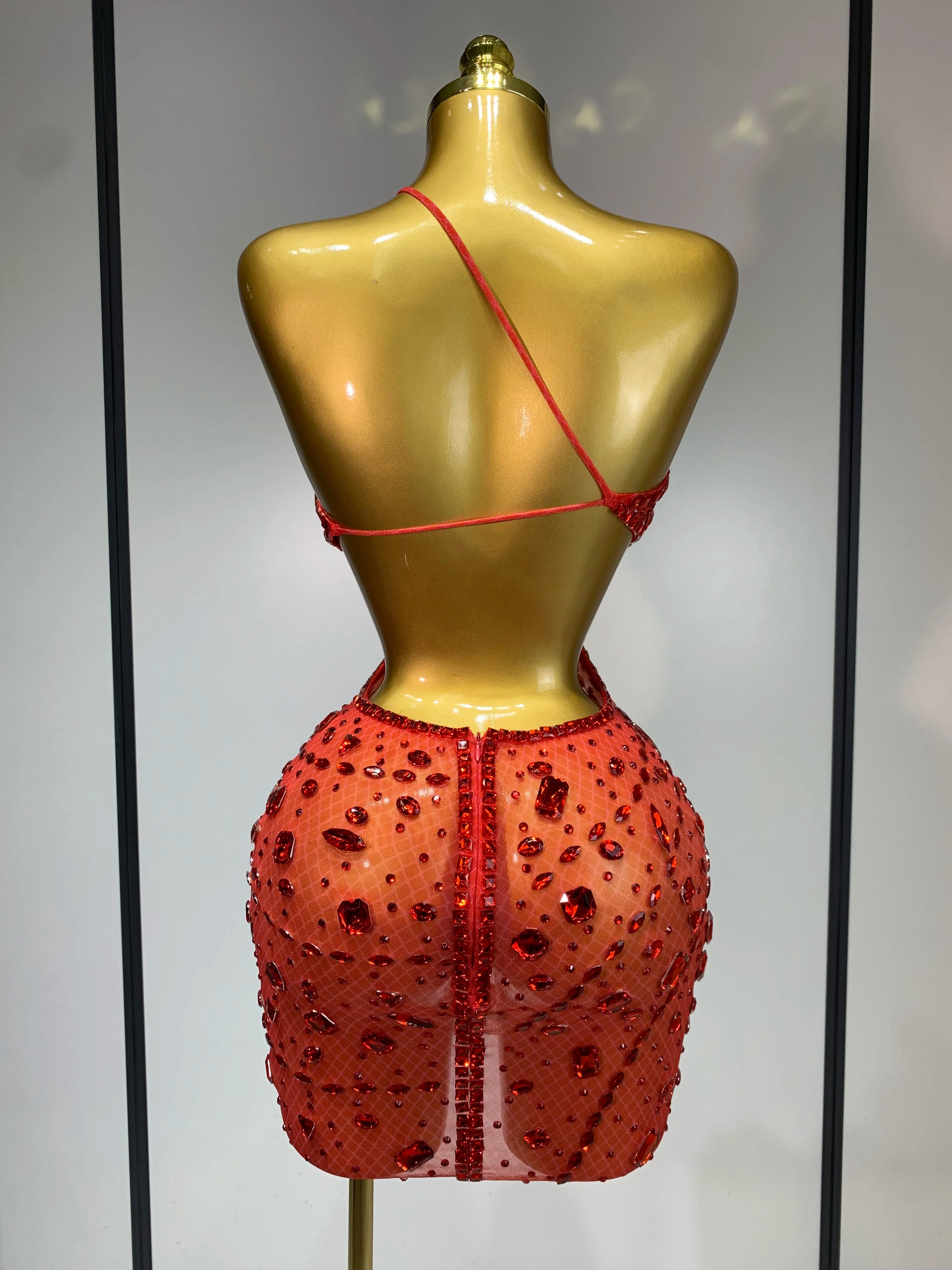 Sexy Sparkly Diamond Backless Short Dress 2026 Women Sleeveless Mesh See Through Evening Birthday Gown Singer Stage Outfit