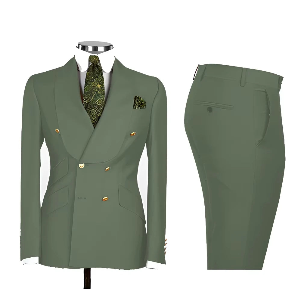 Men's Double Breasted Tuxedo Suit Shawl Lapel Slim Fit 2 Piece Blazer & Pants Formal Business Luxury Suits Casual Wedding Groom