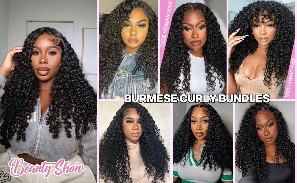 Burmese Curly Hair Bundles Raw Human Hair 1/3/4 Bundles Pixie Curly 100% Unprocessed Human Hair Weave Extensions For Women Wavy