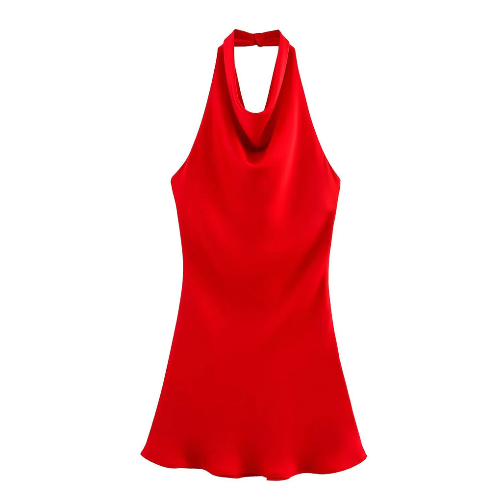 2026 Summer New Women's Clothing Simple Temperament Fashionable And Sexy Backless Silk Satin Texture Hanging Neck Dress