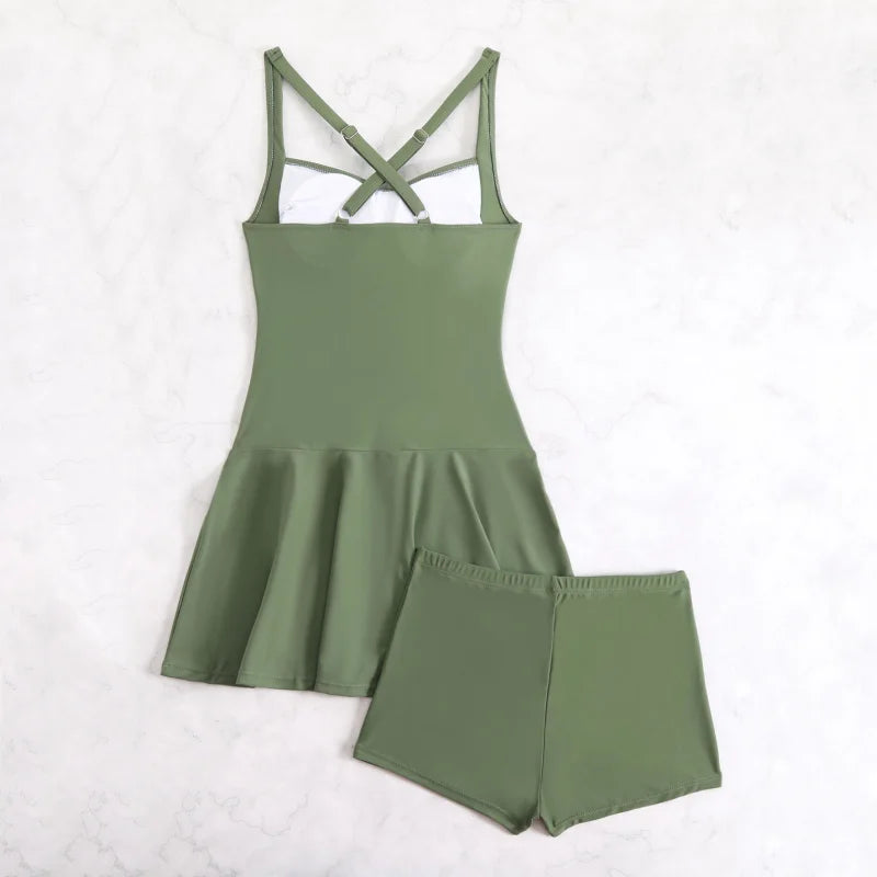 Women's Skirted 2-Piece Swimsuits Tummy Control Swimwear Swimming Costume Push Up Swim Dress Soft Bathing Suits with Bottooms
