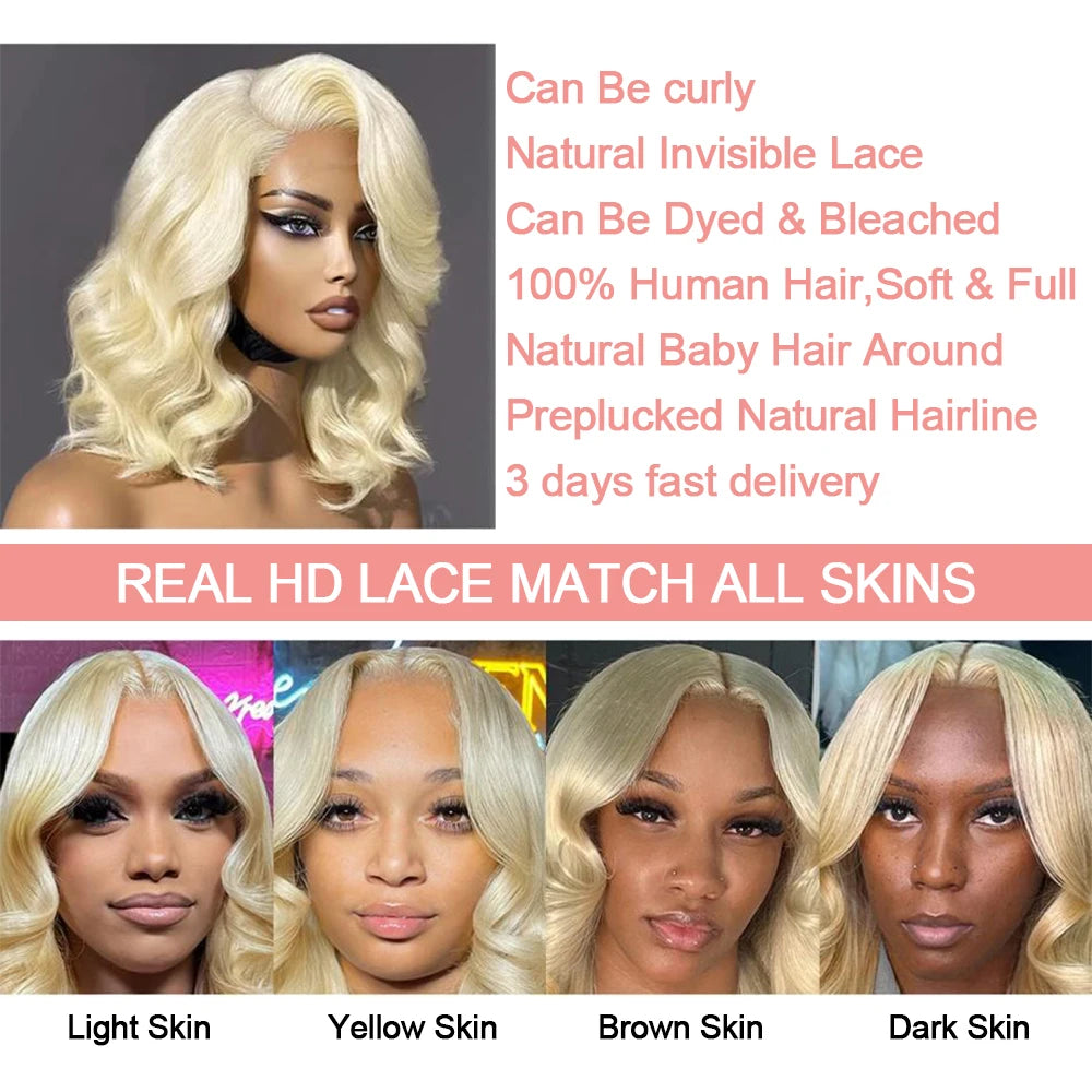 HD Transparent Short Bob 613 Blonde Body Wave 13x6 Lace Front Human Hair Wigs For Women Brazilian Lace Frontal Wig Pre Plucked