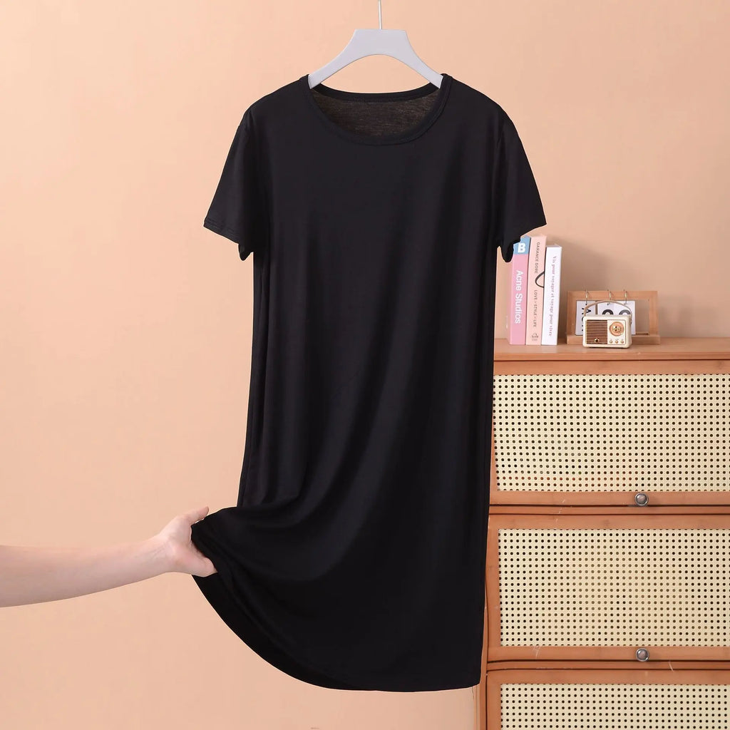 Plus size XL to 8XL Modal dress short sleeves summer women's cool dresses Solid color Bottomed sleepdress mid-length homewear