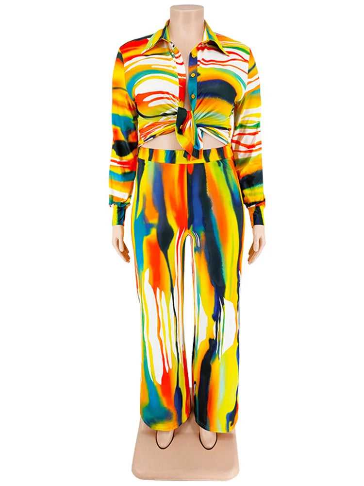 Wmstar Plus Size Two Piece Outfits Women Fall Clothing Tie Dye Top and Pants Leggings Matching Set Wholesale