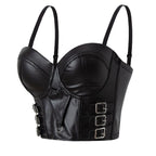 Stylish Wowen PU Leather Corset Imitation Leather Festival Clothing Bustier Lady Cropped Top Girls Punk Rock Club Party Camis