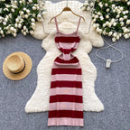 2025 & 2026 Lady New Stripes Ins Fashion Sexy Package Hips Bodycon Dress  Summer Knitted Spaghetti Straps Outfits Maxi Long Women Dress