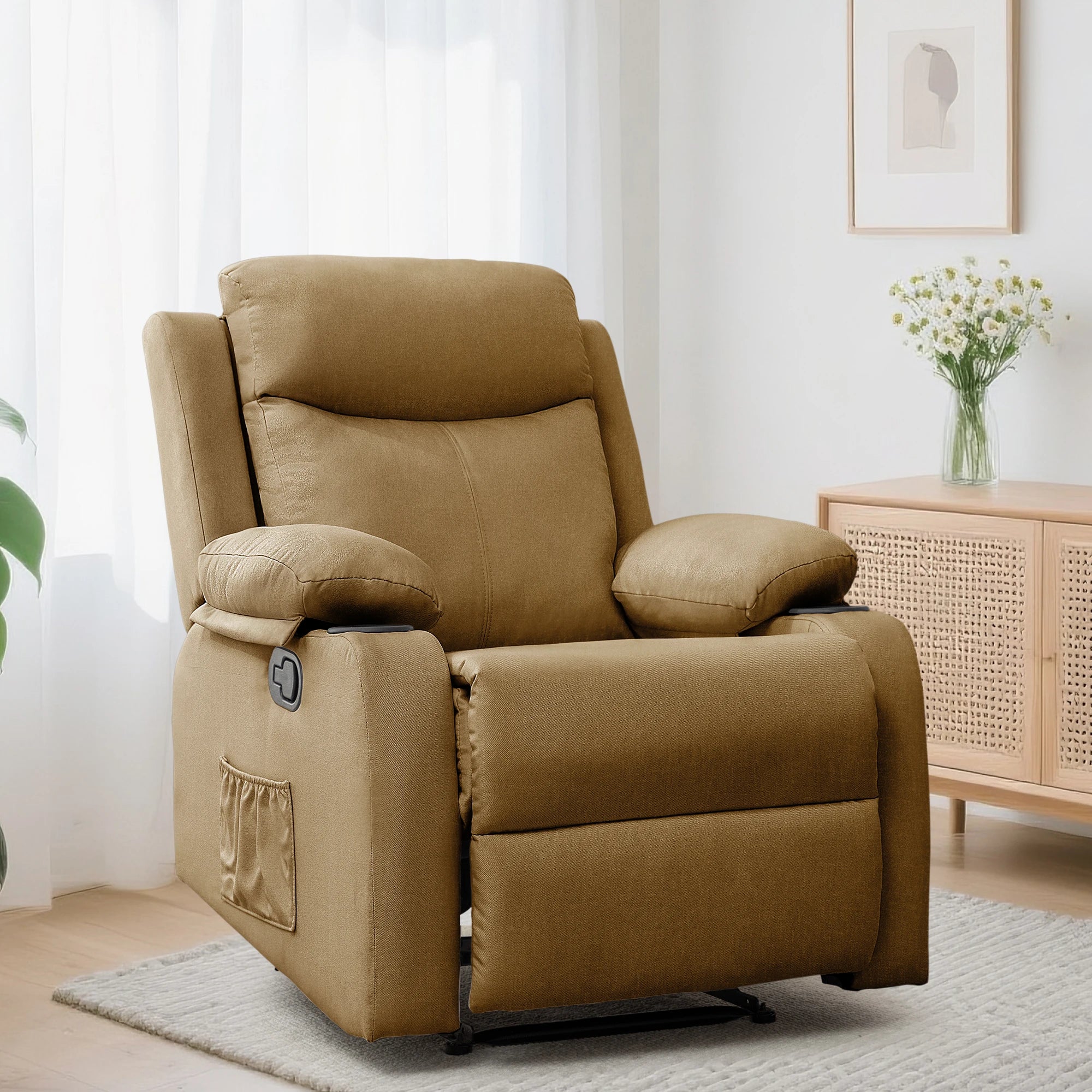 Korser Small Recliners for Small Spaces, Reclining Manual Chair with Cup Holders and Side Pockets  for Living Room, Bedroom