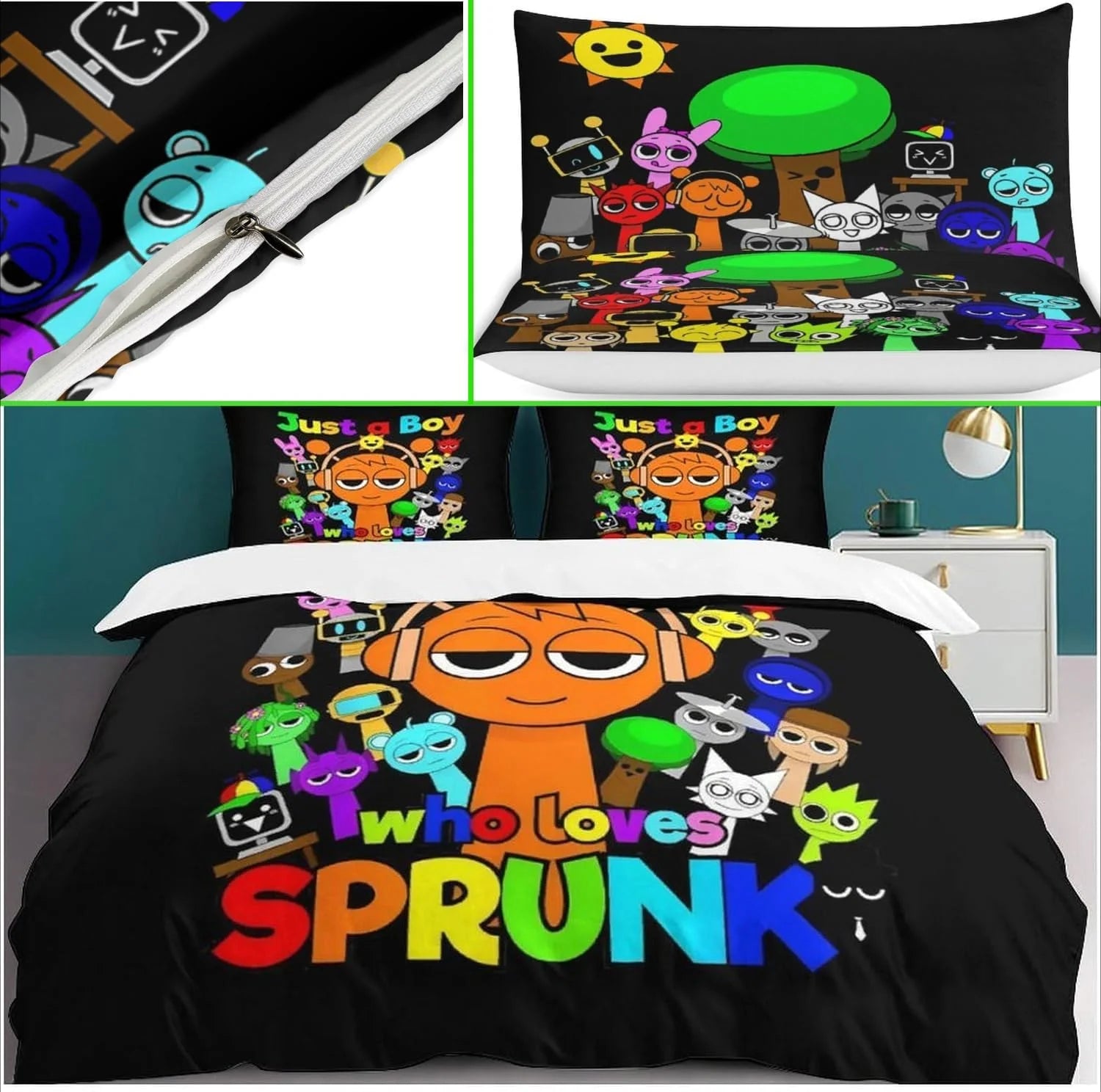 Sprunki Bedding Set 3D Printed Anime Game Skin-Friendly Suitable for Bedroom Duvet Cover Set With Pillowcases Kids Home Textile Secondary image