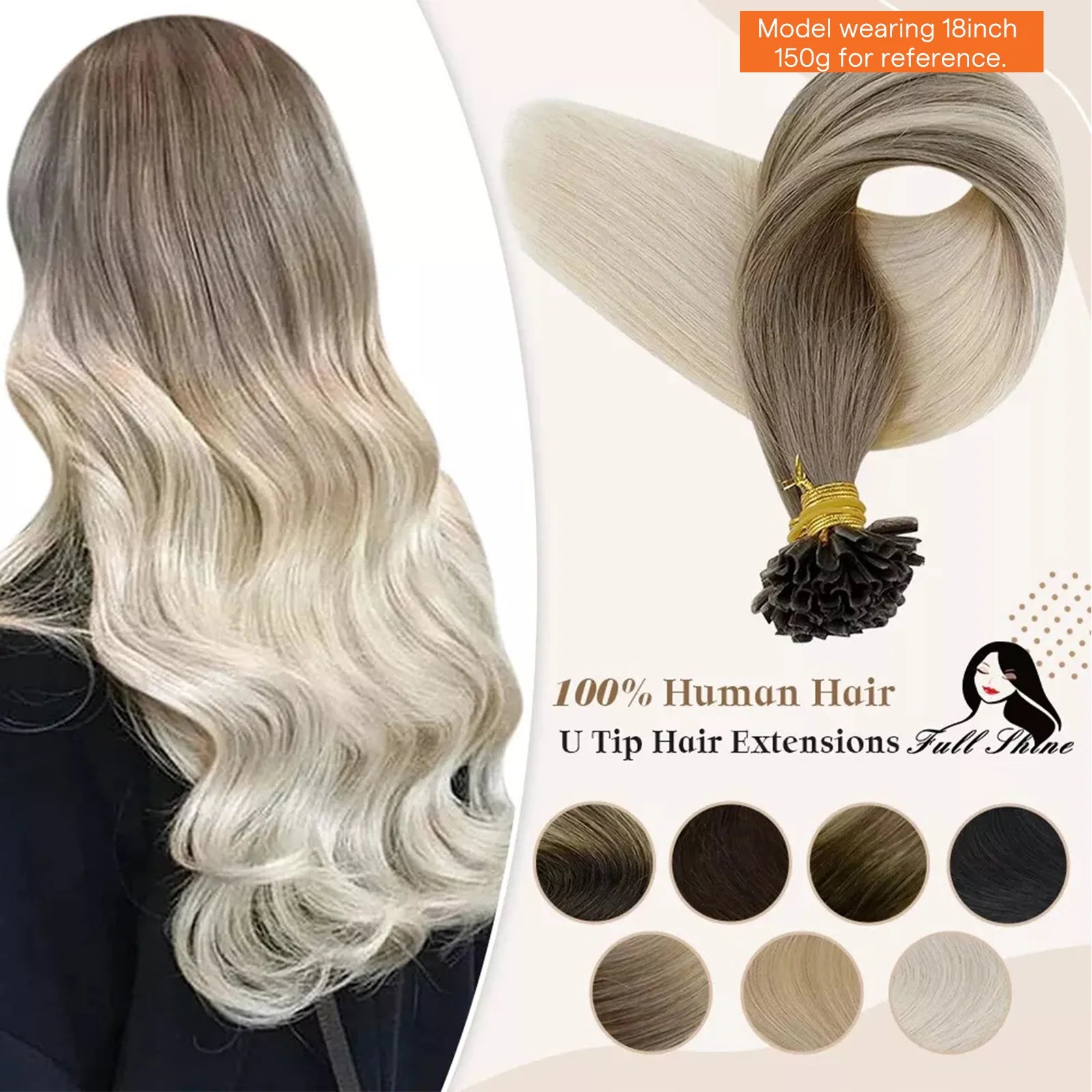 Full Shine U Tip Hair Extensions Fusion Hair Balayage Color 40-50g Keratin Glue Beads Prebonded Human Hair Extensiones Main image