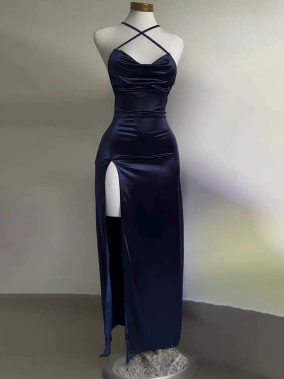 Sexy Hot Girls Slim Spaghetti Strap Long Dresses Women Solid Color Backless Package Hip Bodycon Slit Dress Party Club Vestidos Main image