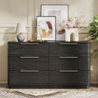 Wide 54 Black Wooden Dresser with Metal Handles, Curved Design for Bedroom, Living Room, or Hallway Storage