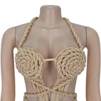 Women's Hollow Out Sleeveless Sexy Knitted Halter Neck Backless Solid Color Dress for Summer 2025