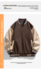 American Retro Suede Baseball Jacket Men's Spring Autumn Casual Leather Sleeve Outerwear JK819 Public Version Couple's Style