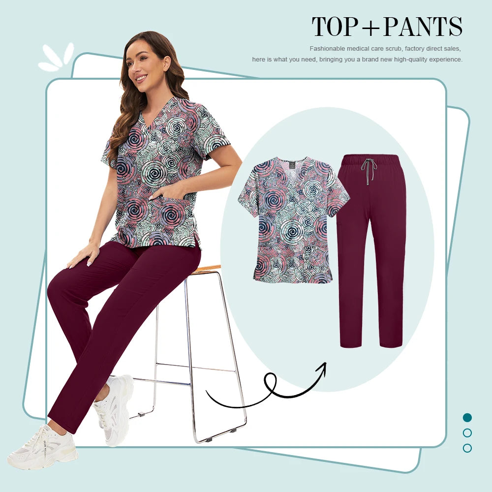 Scrubs Uniforms Sets High-quality Medical Scrub Multicolor Animal Printed Women Scrub Tops Medical Scrubs Uniform Nurse Lab Wear