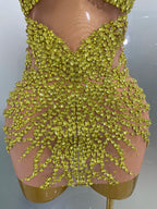 STOCK Sparkly Rhinestones Sexy Mesh See Through Dress Party Evening Prom Celebrate Birthday Dress Singer Dancer Show Stage Wear