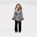 Fashion Hooded Women's Wollen Coat Fur Collar Lace Up Pocket Solid Warm Lady Coats 2025 Autumn Winter Elegant Female Streetwear