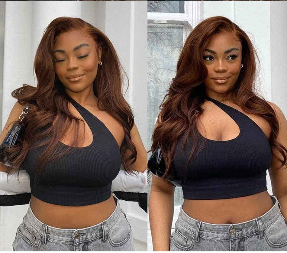 13x6 Chocolate Brown Fall Colored Human Hair Wigs HD Transparent Lace Front Human Hair Wigs Body Wave Human Hair Frontal Wigs