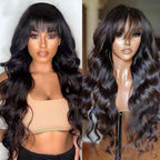 Body Wave Wigs with Bangs 3x1 Middle Part Lace Wig Human Hair Pre Plucked Body Wave Real Human Wigs with Bangs for Women 34 Inch