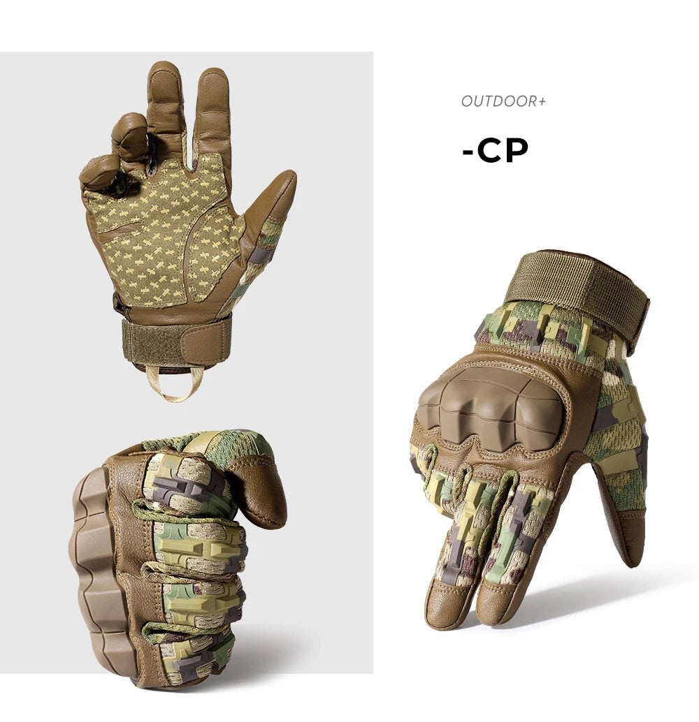PU Leather Full Finger Tactical Touch Screen Gloves Hiking Cycling Training Climbing Airsoft Hunting Non-slip Protective Gear
