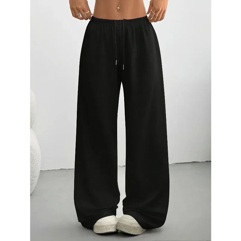 Autumn and Winter Gray Wide Leg Casual Sports Drape, Slimming and Versatile Floor Length Women's Pants
