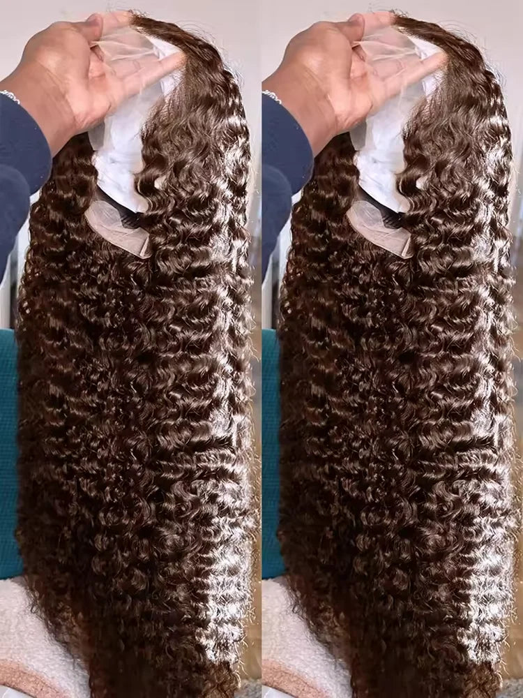 40 Inch Human Hair Wig Deep Wave 13x4Hd Lace Frontal Human Hair Water Wave 100% Lace Front Wig Chocolate Brown Curly Wigs Women Main image