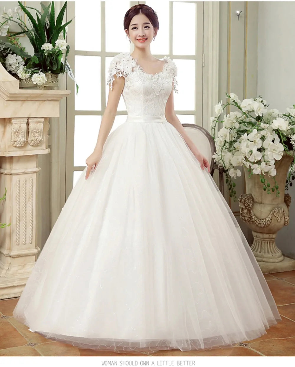New Plus Size Wedding Dress Slimming Floor-length Back Strap Lace Flower Wedding Dresses for Women White Dress Vestidos De Novia