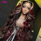 Black Red Blonde Highlight Wig180% Density Blonde Red Highlights 13X4 HD Lace Front Glueless Balayage Wigs Human Hair for Women