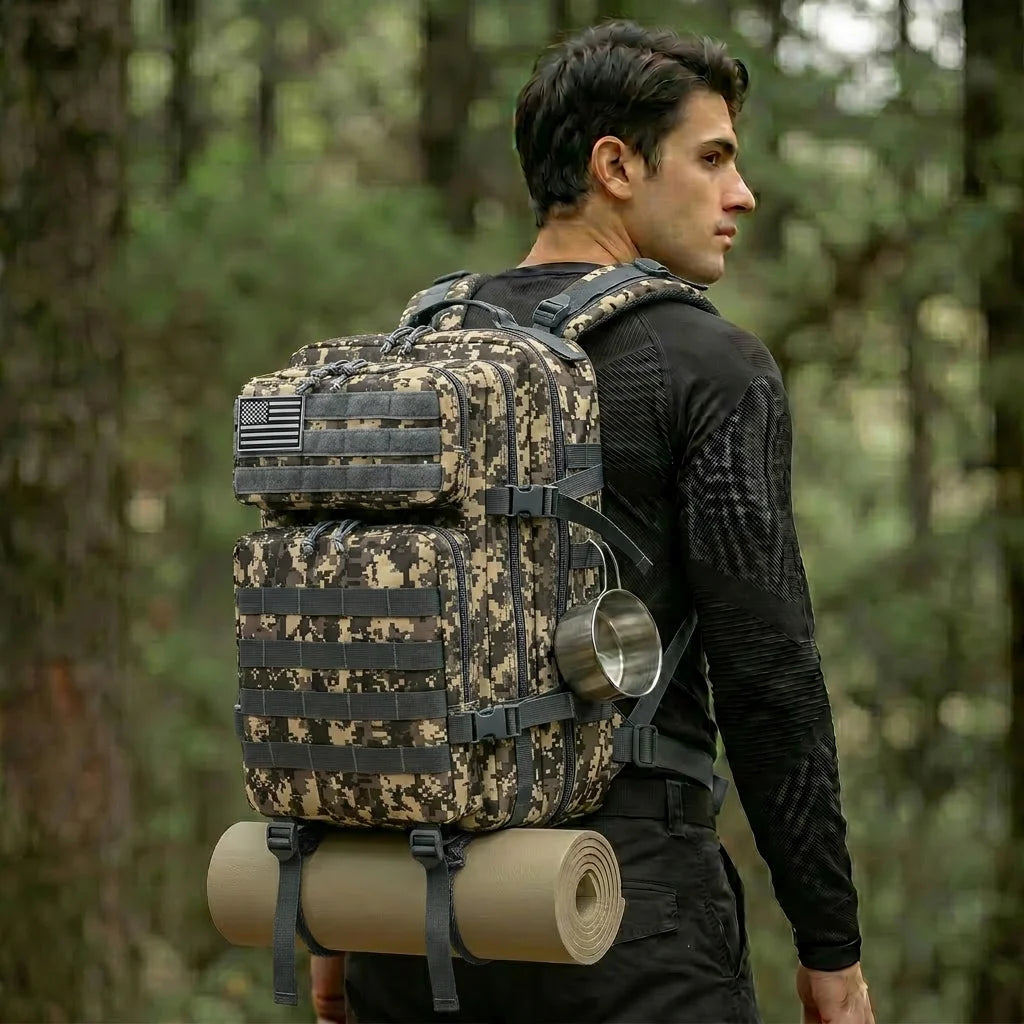 45L Tactical Hunting Backpack Molle Storage Bag Large Capacity Multi Pocket Wear Resistant Outdoor Hunting Gear Rucksack Durable Wild Shooting Daypack For Men Women Hunters Bushcraft Wilderness Trekking Camping Luggage Bag