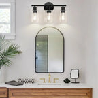 3-Light Bathroom Light Fixtures, 17.23" Black Modern Vanity Lights with Clear Glass Shade, Bathroom Wall Lamp for Mirror Kitche