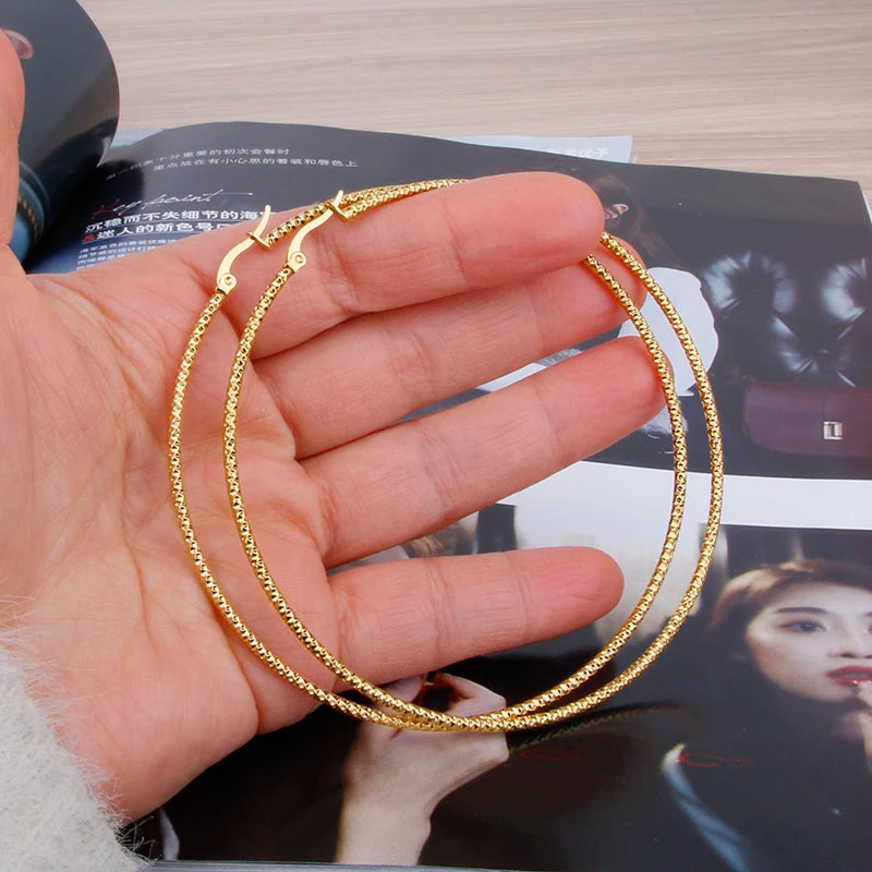 Hgflyxu Stainless steel Gold Hoop Earrings Large size Circle Ear Accessories Fashion Jewelry