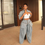 Denim Two Piece Sets Women Coat Jacket Wide Leg Pants Jeans Suits Matching Sets Trousers Outfits 2025/2026 Y2k Streetwear Party