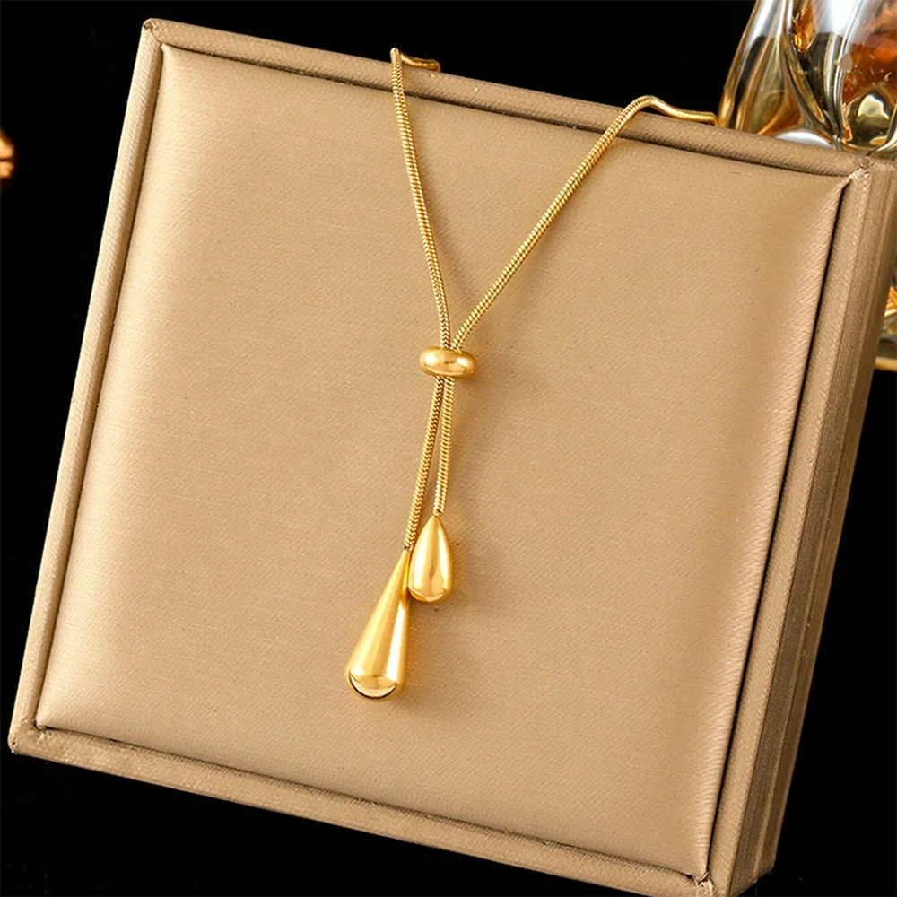 DOTIFI  Stainless Steel Pull Adjustable Water Drop Shape Tassel Charm Necklace Fashion Personality High-Grade Jewelry Gifts Secondary image