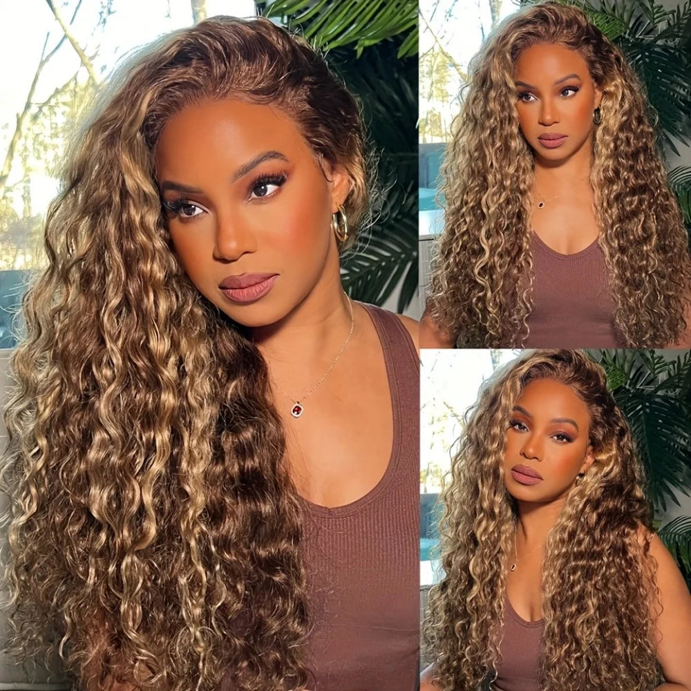 250% Density 427 Highlight Deep Wave Lace Front Wig Human Hair 13x6 13x4 HD Lace Frontal Wig Colored Ombre 100% Brazilian Wigs