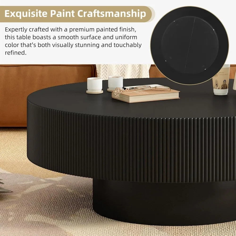 31 Inch Modern Round Coffee Table with Sturdy Base, Wood Center Tables for Living Room Reception Room, Easy Assemble