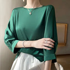 New In Summer Satin Silk Half-Sleeve Tee Tops Basic Solid Women‘s T-Shirt Casual O-neck Thin Shirts Ladies Loose Blouses