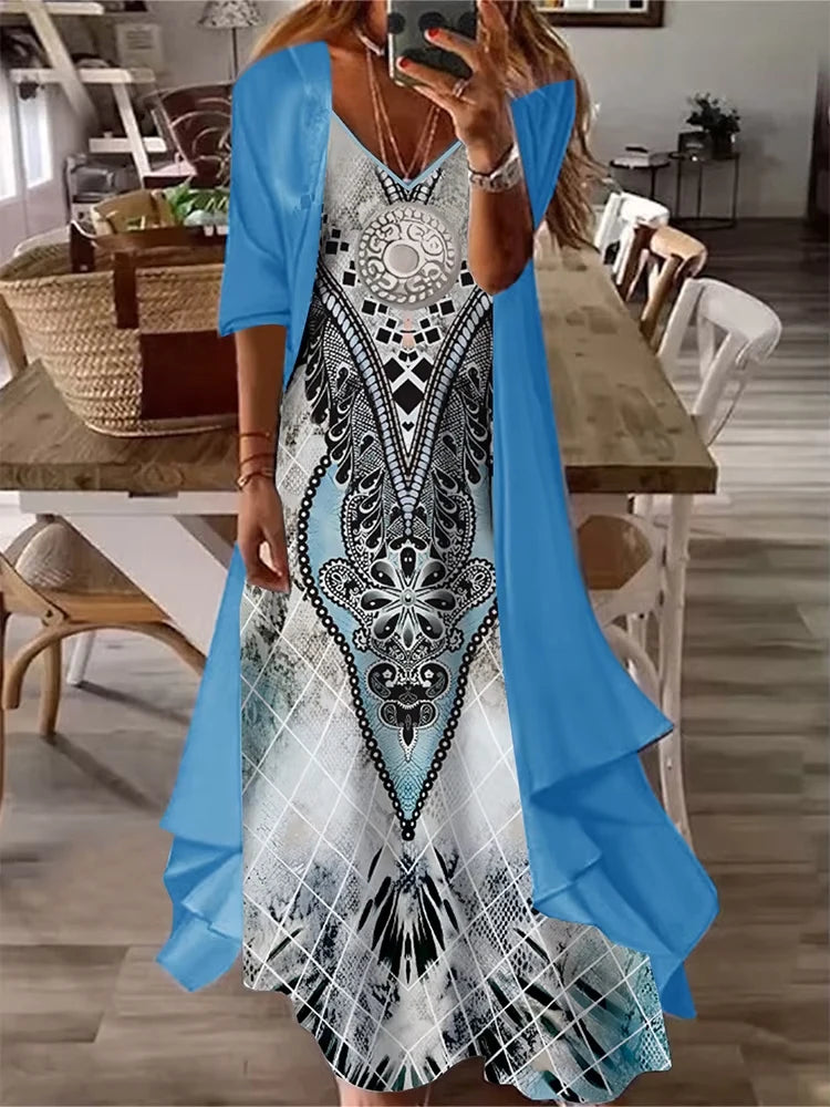 Women's plus Size Casual Dress Sets Solid Open Front & Graphic Printed Clothing Set Comfortable Fashion plus Size Outfits Main image