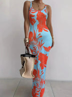 Gradient Printed Long Dress Summer New Women's Fashionable Printed Sexy Sleeveless Suspender Slim Fit Hip Hugging Long Dress